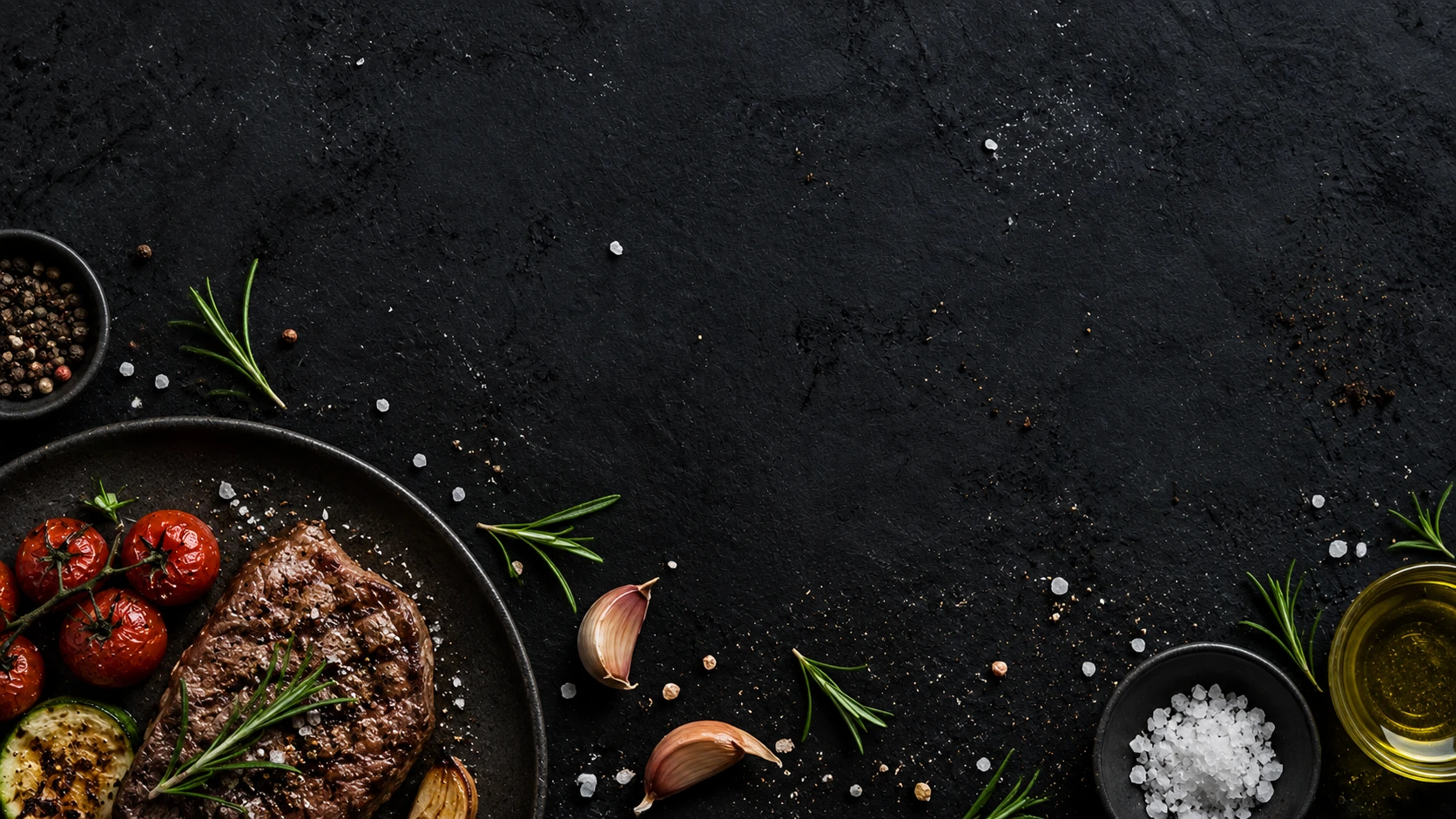 Gerecht en verse ingrediënten op een donker restaurantblad