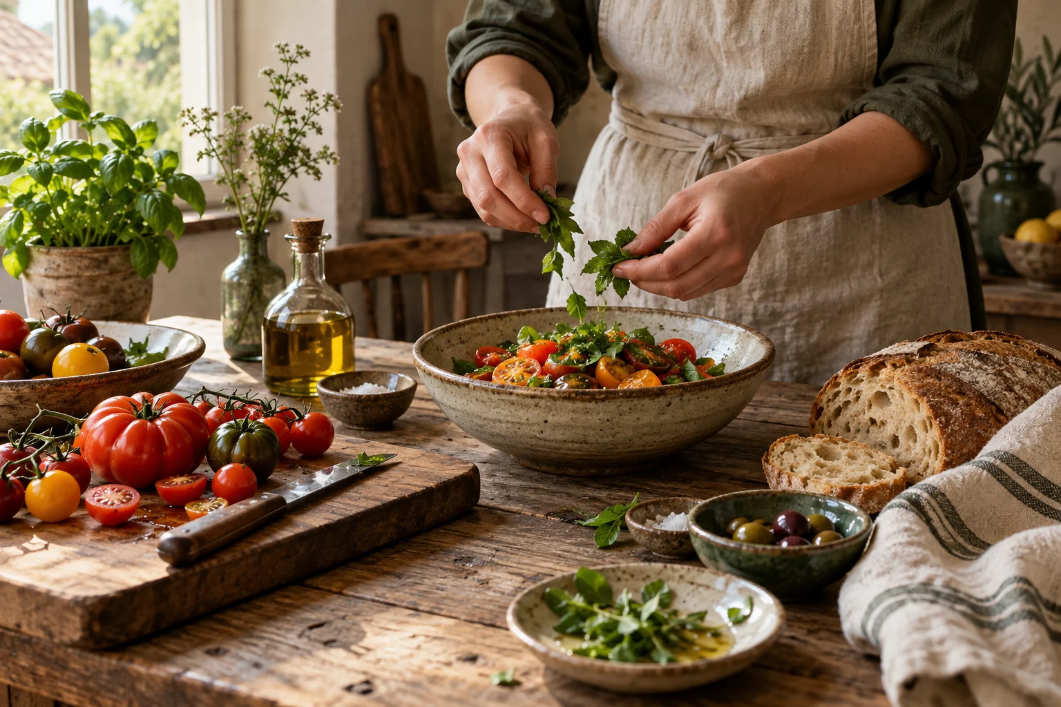 Seizoensgroenten en kruiden tijdens het koken
